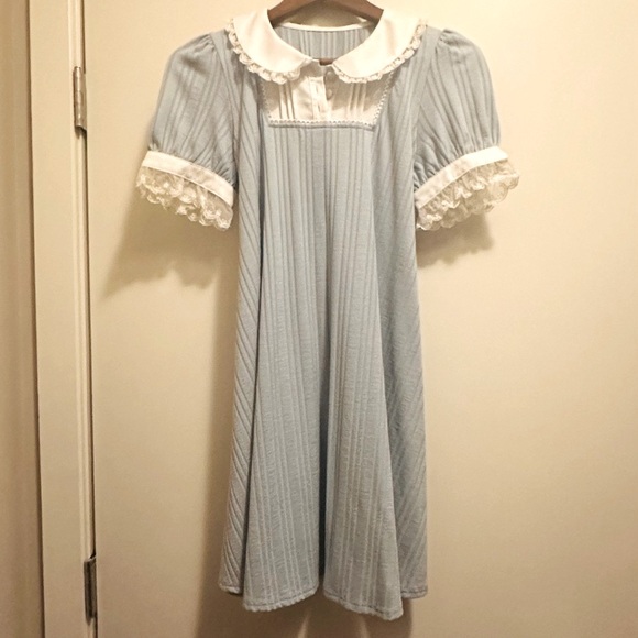 Secret Honey Light Blue Babydoll Dress with White Lace Trim - Picture 1 of 2